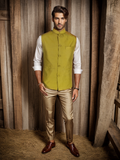 Blacksmith Golden Yellow Jacquard Modi Jacket for Men - Golden Yellow Jacquard Nehru Jacket for Men