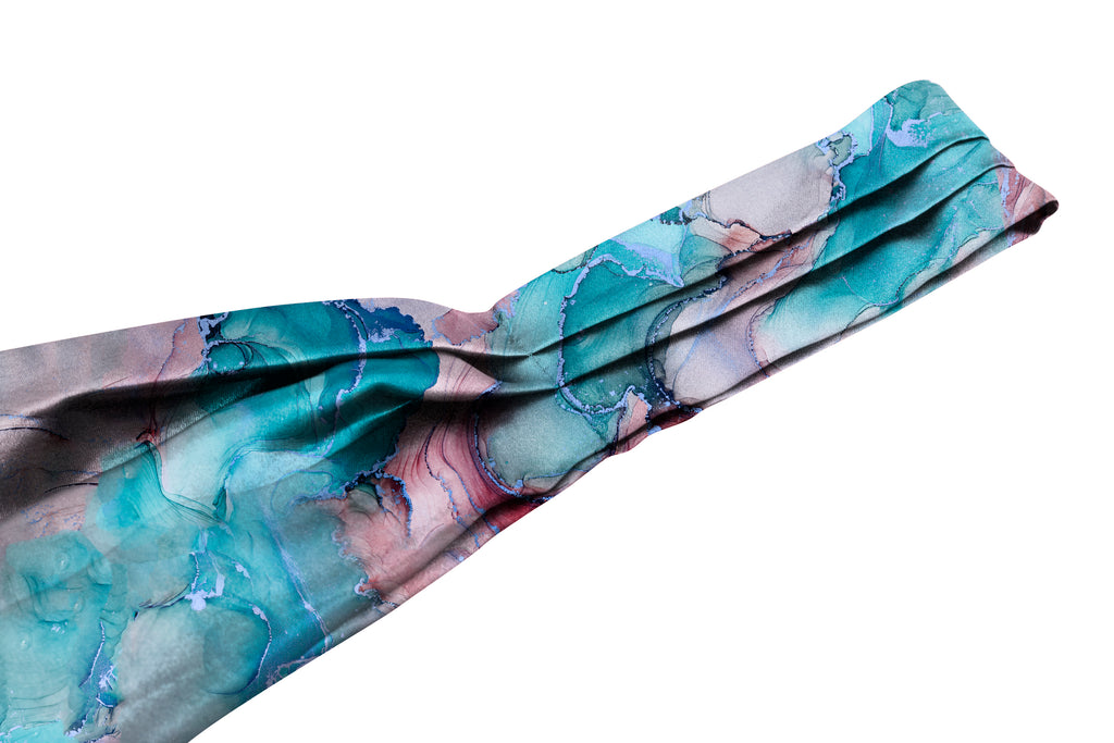 Blacksmith Marble Multicolor Printed Ascot Neck Scarf And Matching Pocket Square Set For Menc
