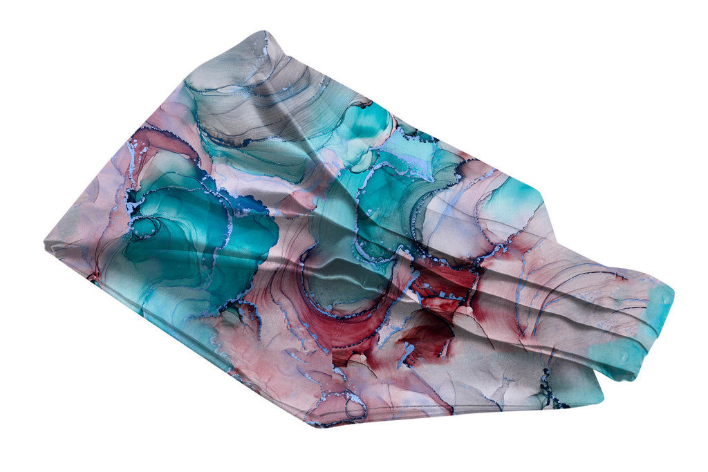 Blacksmith Marble Multicolor Printed Ascot Neck Scarf And Matching Pocket Square Set For Men