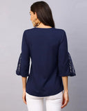 blacksmith navy blue net lycra women top for casual, corporate & office wear