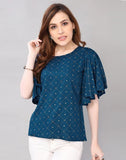 Blacksmith Teal Blue Coloured Foil Printed Rayon Top