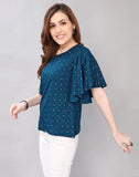 Blacksmith Teal Blue Coloured Foil Printed Rayon Top