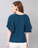 Blacksmith Teal Blue Coloured Foil Printed Rayon Top