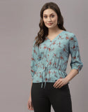 blacksmith sky blue printed top for women for casual, corporate & office wear