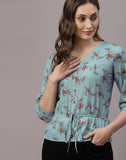 blacksmith sky blue printed top for women for casual, corporate & office wear