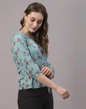 blacksmith sky blue printed top for women for casual, corporate & office wear