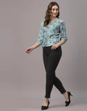 blacksmith sky blue printed top for women for casual, corporate & office wear