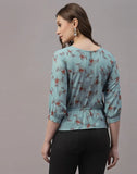 blacksmith sky blue printed top for women for casual, corporate & office wear