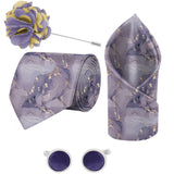 Blacksmith Marble Purple Printed Tie , Cufflink , Pocket Square and Lapel Pin Gift Set for Men [ Pack of 4 ]