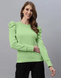 blacksmith mint green puff sleeve top for women casual, corproate & office wear