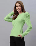 blacksmith mint green puff sleeve top for women casual, corproate & office wear