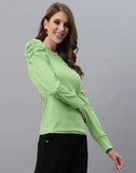 blacksmith mint green puff sleeve top for women casual, corproate & office wear