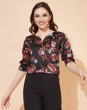 blacksmith black multicolor floral design printed women top for casual, corporate & office wear