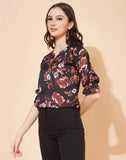 blacksmith black multicolor floral design printed women top for casual, corporate & office wear