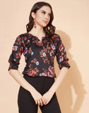 blacksmith black multicolor floral design printed women top for casual, corporate & office wear