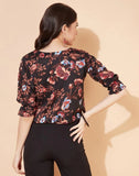 blacksmith black multicolor floral design printed women top for casual, corporate & office wear