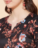 blacksmith black multicolor floral design printed women top for casual, corporate & office wear