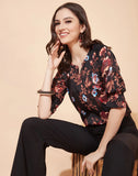 blacksmith black multicolor floral design printed women top for casual, corporate & office wear