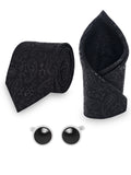 Blacksmith Black Tie , Cufflink , Pocket Square and Lapel Pin Gift Set for Men [ Pack of 4 ]
