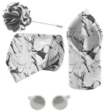 Blacksmith Marble Grey and Black Printed Tie , Cufflink , Pocket Square and Lapel Pin Gift Set for Men [ Pack of 4 ]