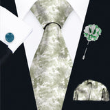 Blacksmith Marble Green and White Printed Tie , Cufflink , Pocket Square and Lapel Pin Gift Set for Men [ Pack of 4 ]
