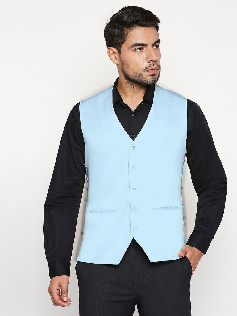 Blacksmith Light Blue Soft Cotton Waist Coat for Men