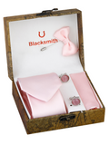 Blacksmith Solid Baby Pink Satin Tie , Cufflink , Pocket Square and Lapel Pin Gift Set for Men [ Pack of 4 ]