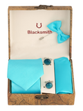 Blacksmith Solid Ice Blue Satin Tie , Cufflink , Pocket Square and Lapel Pin Gift Set for Men [ Pack of 4 ]