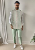 Blacksmith Green Linen Stripes Modi Jacket for Men - Green Linen Stripes Jacket for Men