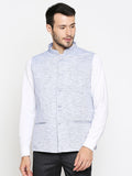 Blacksmith Navy Blue Linen Modi Jacket for Men - Navy Blue Linen Nehru Jacket for Men