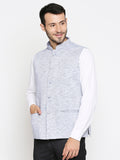 Blacksmith Navy Blue Linen Modi Jacket for Men - Navy Blue Linen Nehru Jacket for Men