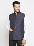 Blacksmith Navy Blue and White Diamond Modi Jacket for Men - Navy Blue and White Diamond Nehru Jacket for Men