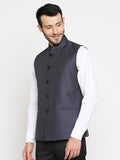 Blacksmith Navy Blue and White Diamond Modi Jacket for Men - Navy Blue and White Diamond Nehru Jacket for Men