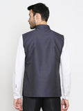 Blacksmith Navy Blue and White Diamond Modi Jacket for Men - Navy Blue and White Diamond Nehru Jacket for Men