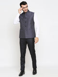 Blacksmith Navy Blue and White Diamond Modi Jacket for Men - Navy Blue and White Diamond Nehru Jacket for Men