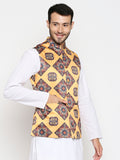 Blacksmith Yellow Ochre Paisley Modi Jacket for Men - Yellow Ochre Paisley Nehru Jacket for Men