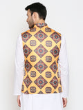 Blacksmith Yellow Ochre Paisley Modi Jacket for Men - Yellow Ochre Paisley Nehru Jacket for Men