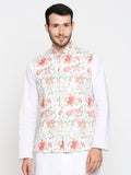 Blacksmith White and Red Floral Modi Jacket for Men - White and Red Floral Nehru Jacket for Men