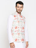 Blacksmith White and Red Floral Modi Jacket for Men - White and Red Floral Nehru Jacket for Men