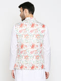 Blacksmith White and Red Floral Modi Jacket for Men - White and Red Floral Nehru Jacket for Men