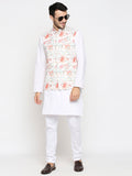 Blacksmith White and Red Floral Modi Jacket for Men - White and Red Floral Nehru Jacket for Men