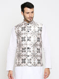 Blacksmith Brown and Beige Floral Modi Jacket for Men - Brown and Beige Floral Nehru Jacket for Men