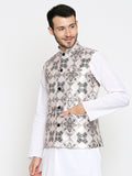 Blacksmith Brown and Beige Floral Modi Jacket for Men - Brown and Beige Floral Nehru Jacket for Men