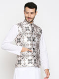 Blacksmith Brown and Beige Floral Modi Jacket for Men - Brown and Beige Floral Nehru Jacket for Men