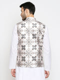 Blacksmith Brown and Beige Floral Modi Jacket for Men - Brown and Beige Floral Nehru Jacket for Men