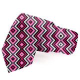 Blacksmith Dark Pink Chevron Printed Tie and Pocket Square Set for Men with Natural Stone Cufflink and Matching Flower Lapel Pin for Blazer , Tuxedo or Coat