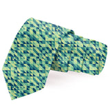 Blacksmith Abstract Blue and Green Printed Tie and Pocket Square Set for Men with Natural Stone Cufflink and Matching Flower Lapel Pin for Blazer , Tuxedo or Coat