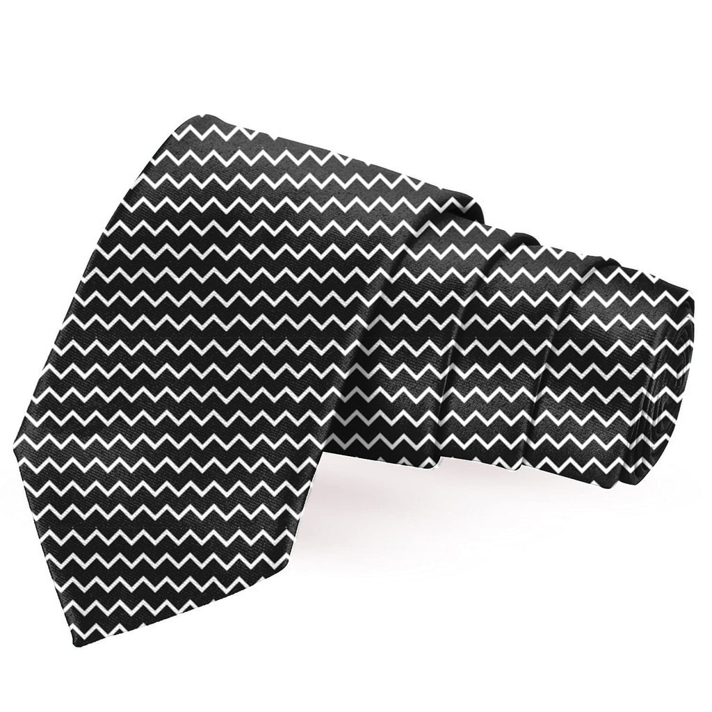 Blacksmith Black and White Zigzag Printed Tie and Pocket Square Set for Men with Natural Stone Cufflink and Matching Flower Lapel Pin for Blazer , Tuxedo or Coat