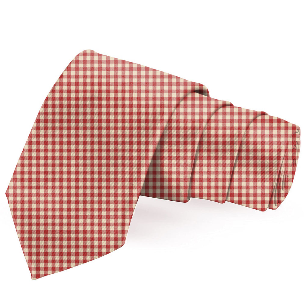 Blacksmith Red and Beige Checks Printed Tie and Pocket Square Set for Men with Natural Stone Cufflink and Matching Flower Lapel Pin for Blazer , Tuxedo or Coat