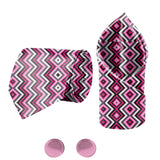 Blacksmith Dark Pink Chevron Printed Tie and Pocket Square Set for Men with Natural Stone Cufflink and Matching Flower Lapel Pin for Blazer , Tuxedo or Coat